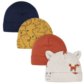 4-Pack Baby Boys Fox Caps