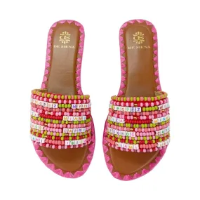 Beaded Resort Slides in Pink Multicolour