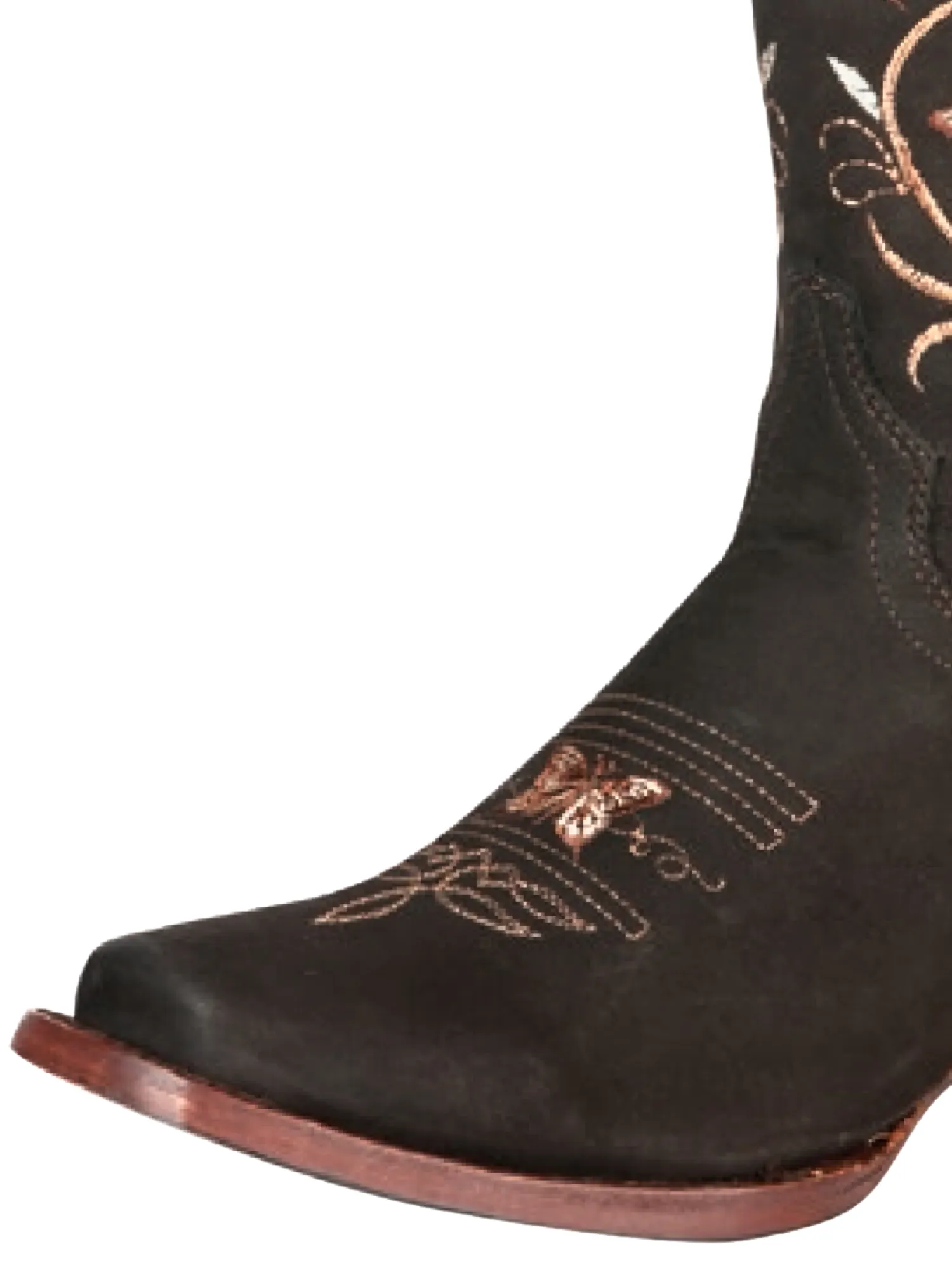 Botas Vaqueras Rodeo con Tubo Bordado de Mariposas de Piel Nobuck para Mujer 'El General' - ID: 51227